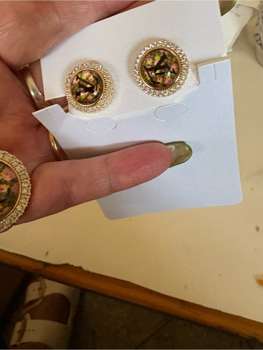 Gold-Tone Floral Disc Stud Earrings - Pink & Green
